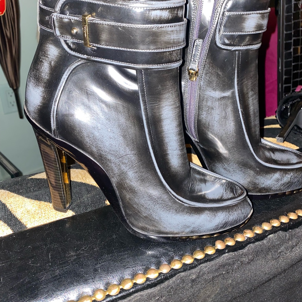 Salvatore Ferragamo Glossy Distressed Black High Heeled Boots